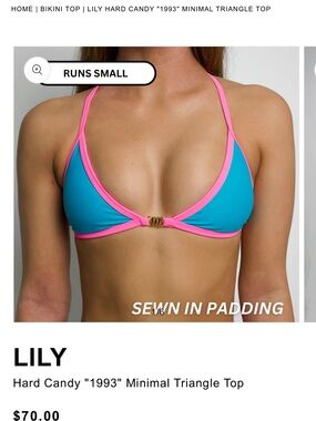 93 play street Hard Candy Two-Tone Triangle Bikini Top in Turquoise and Hot Pink